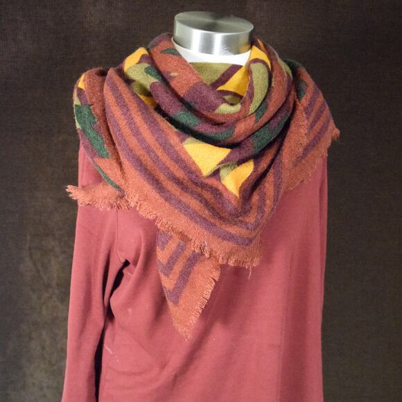 Chevron Striped Square 48"x48" Scarf Multi-Color Frayed Edges Promod Wrap Shawl - Picture 3 of 9